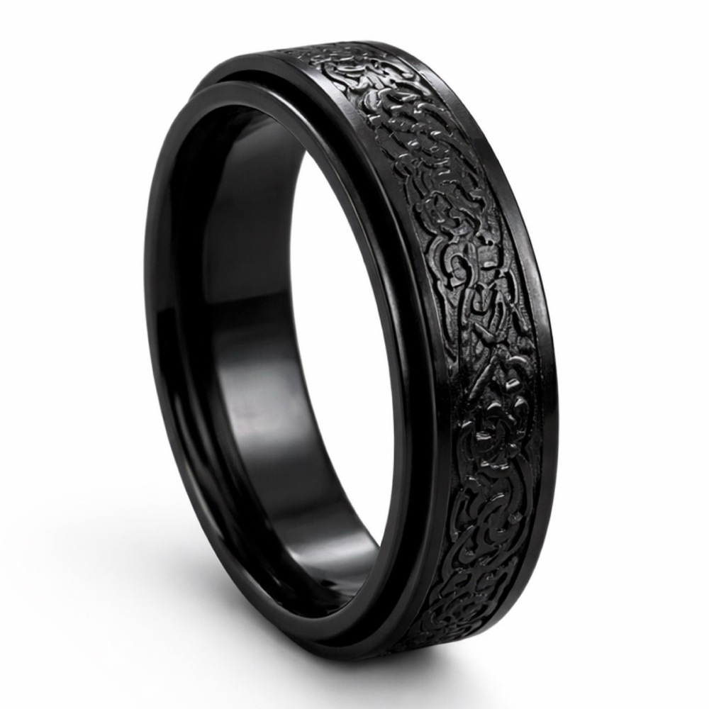 Black Spinner Ring Stainless Steel Celtic Tribal Fidget Band Men Women Unisex